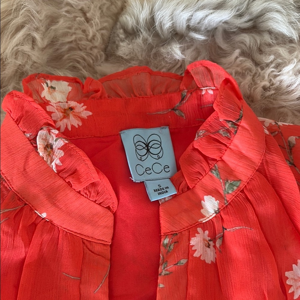 CeCe Orange Ruffled Tiered Sundress with Puff Sleeves - Picture 3 of 4